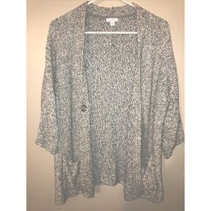 Purejill  3/4 Sleeve Open Front Cardigan Sweater Small Gray Black Cotton XS